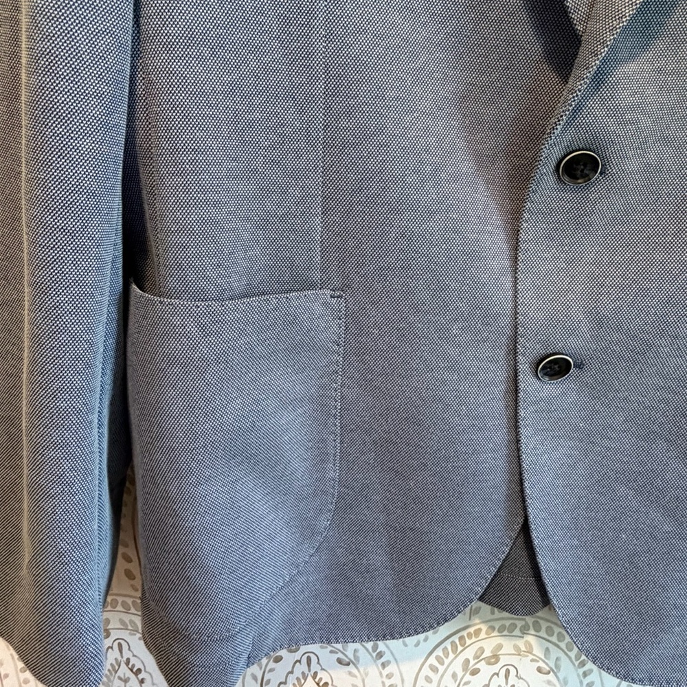 Savile Row Company Blue Casual Blazer 44R Floral Lining Cotton Sport Coat - Picture 6 of 11